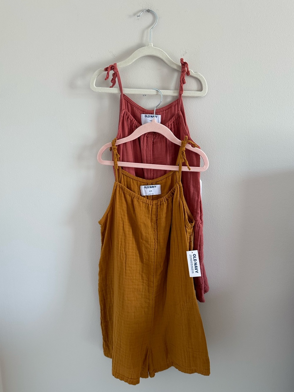 Old Navy Girl’s Tie-Strap Rompers - Rust and Mustard NWT
